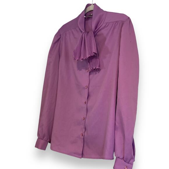 Womens Vintage 70s Orchid Purple Levi Strauss Frill Neck Button Up Top Size 16 - Picture 16 of 16